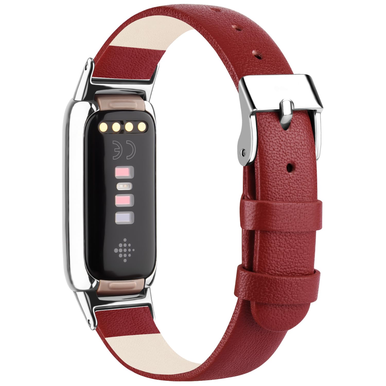 Mugust Straps Compatible with Fitbit Luxe Leather Strap for Women Men Leather Adjustable Sport Replacement Wrist Bands for Fitbit Luxe Only (Red) - Image 2