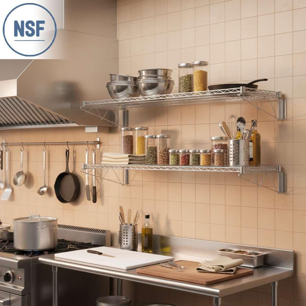 8 Pack 14" x 36" Chrome Wire Wall Shelf, NSF Heavy Duty Steel Wall Mounted Storage Rack, Garage, Kitchen, Office Organization
