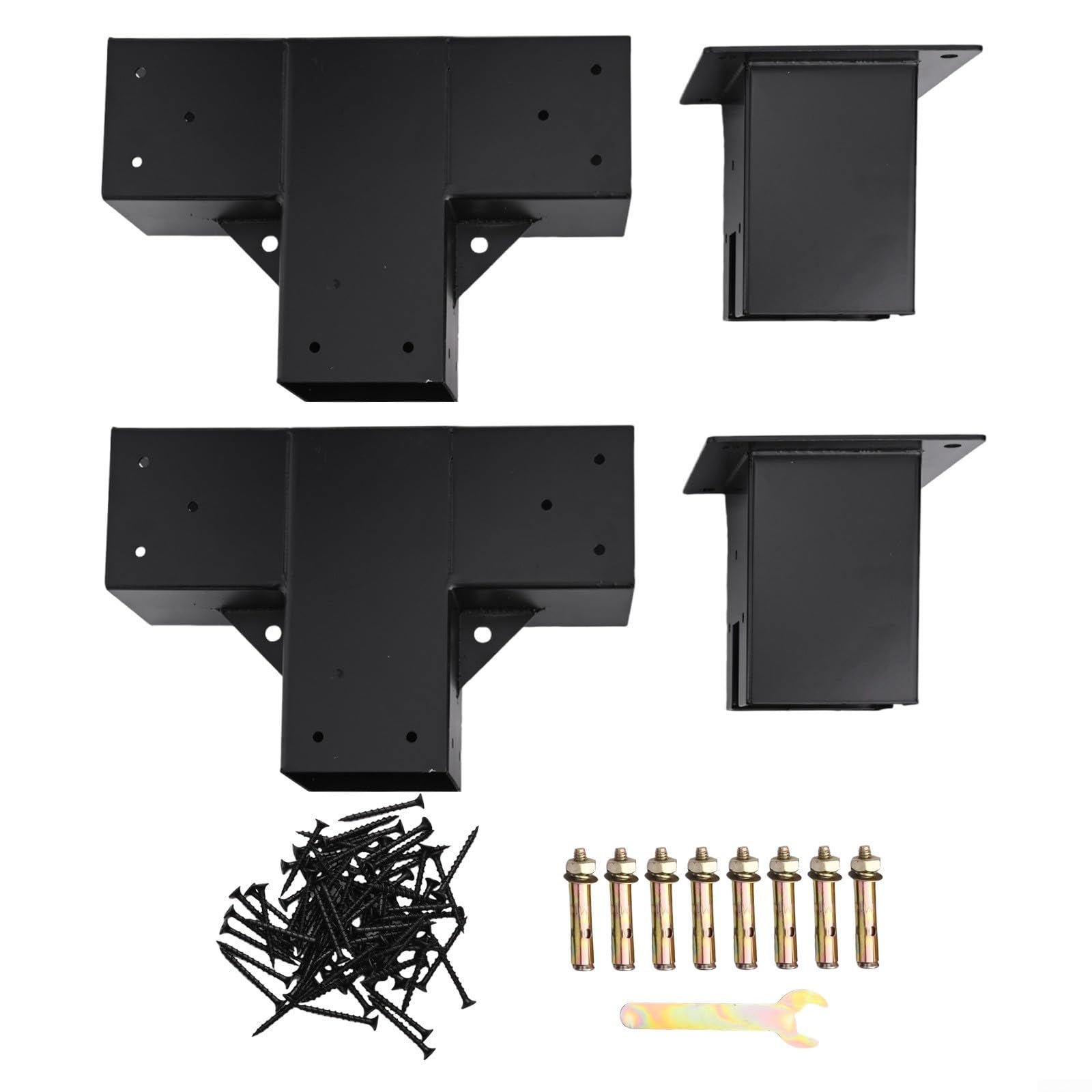 Staffa a T in acciaio resistente per pergola in legno (1 set) | Acciaio rivestito nero, adatto per legname secco 4x4, dritto e staffe a T, include viti, costruzione