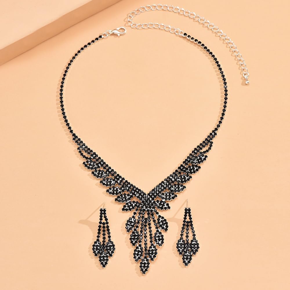 Boho Fashion Prom Shinny Luxury Black Rhinestones Choker Necklace Earrings Set Dainty Layered Sexy Body Chain Choker Necklace Dainty Halloween Christmas Necklace for Women - Image 3