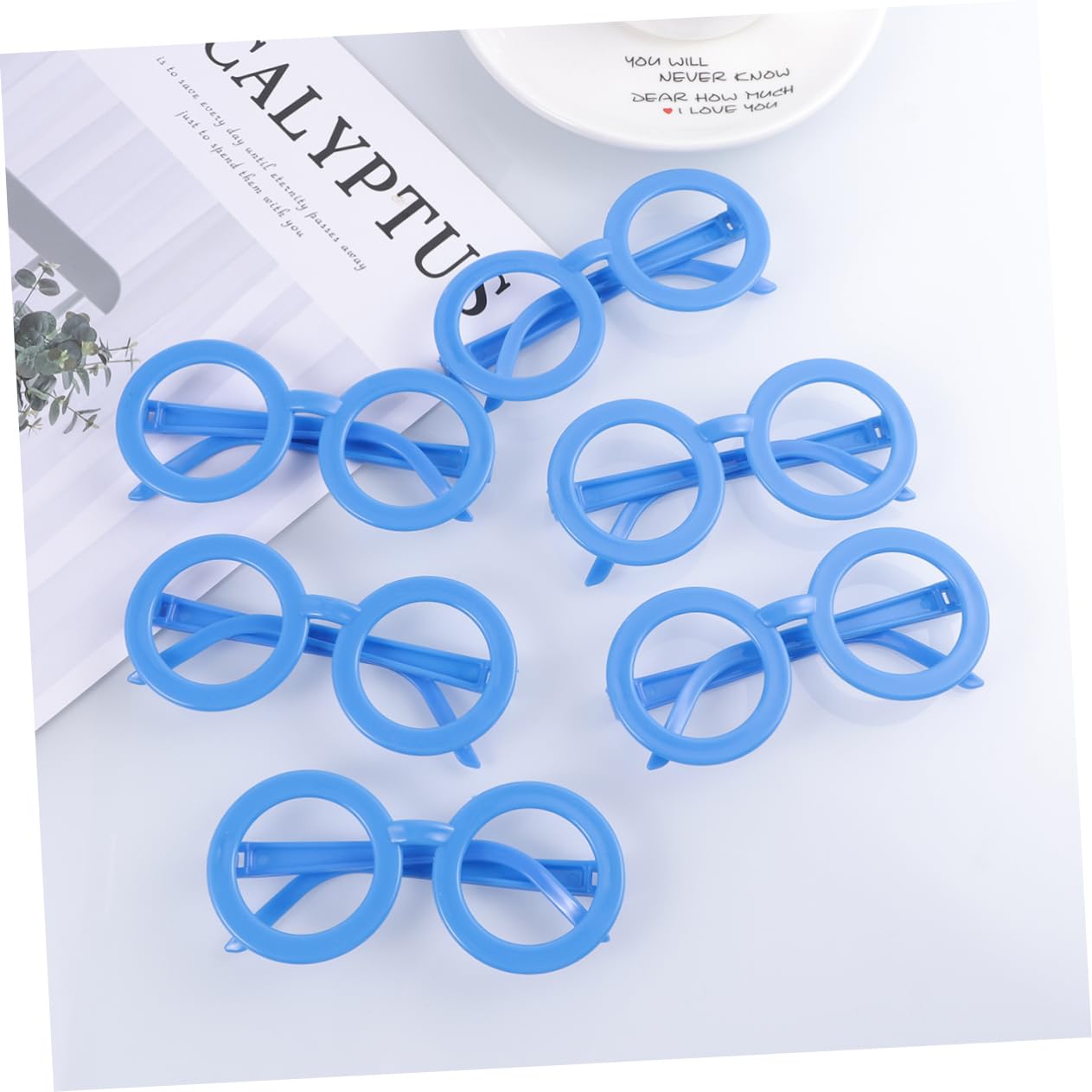 LIFKOME Occhiali da Festa per Bambini 12 Pezzi Montatura Rotonda senza Lenti in Plastica Pp Color Blu Accessorio per Travestimenti e Compleanni