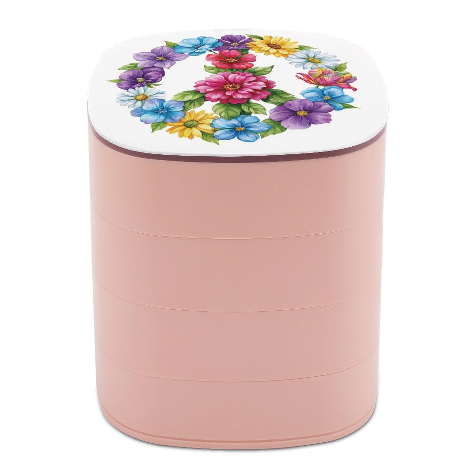 Jubonexis Colorful Flowers The Peace Symbol Jewelry Boxes for Women, Earring Holder Organizer Rotating Jewelry Organizer for Necklaces Bracelets Ring