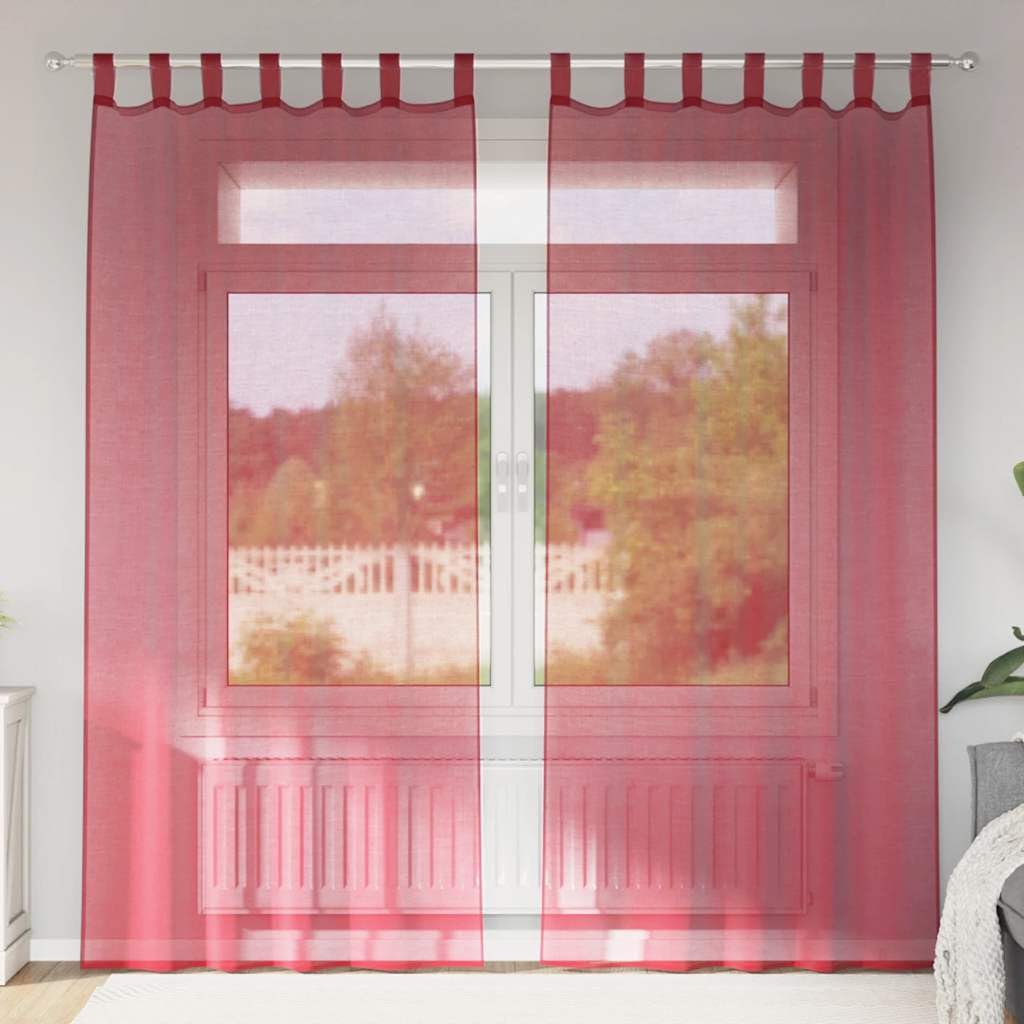 Lot de 2 rideaux en voile avec passants, bordeaux, 140 x 225 cm, en polyester, avec œillets, pour décoration de fenêtre, brise-vue comme séparateur de pièce, pour salon, chambre à coucher