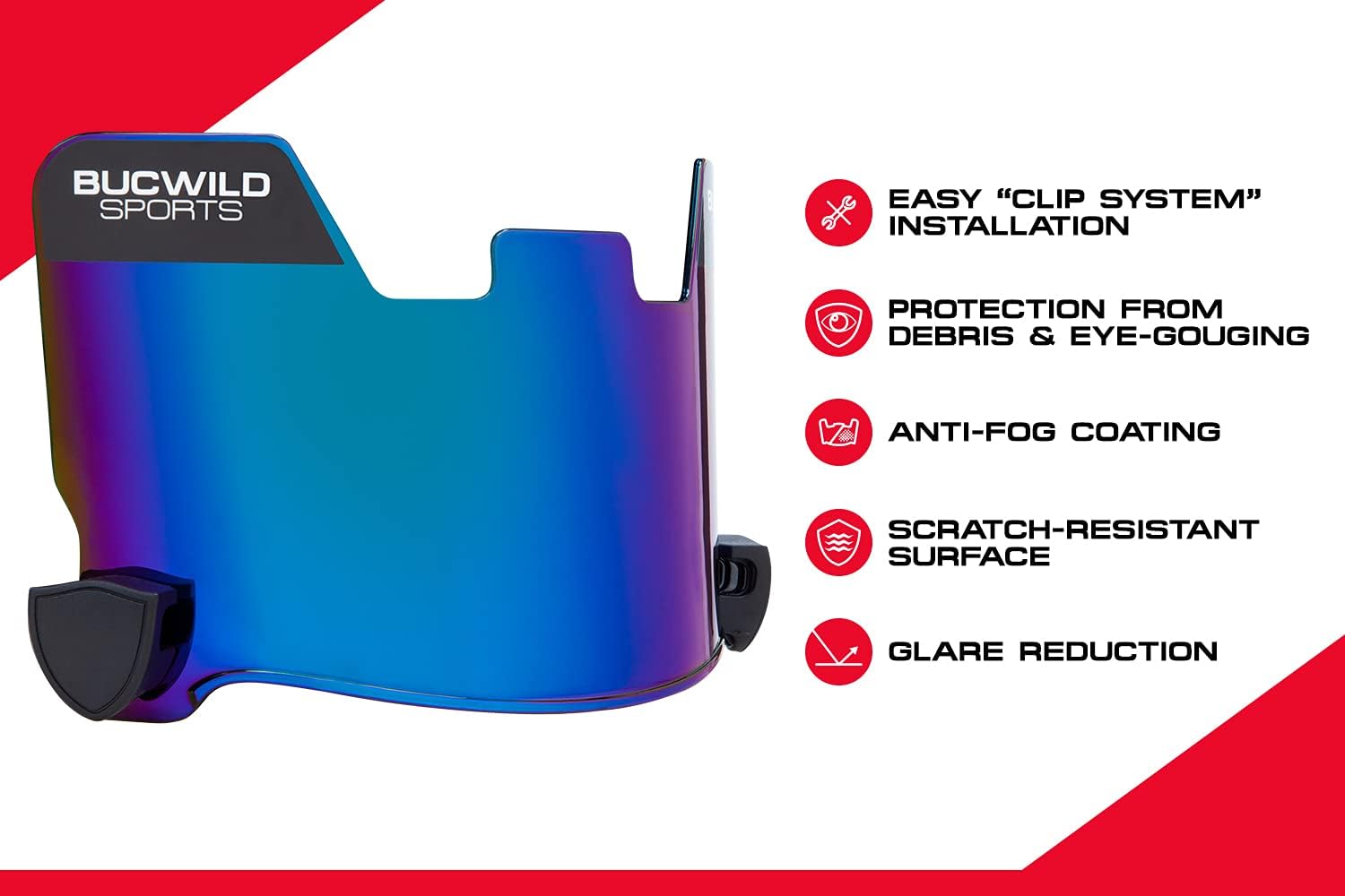 Bucwild Sports Football Visor Helmet Facemask Shield for Youth Kids - Adult Clear Black Chrome Gold Tinted Blue Red Includes Clips Stickers Microfiber Cloth Bag : Sports & Outdoors