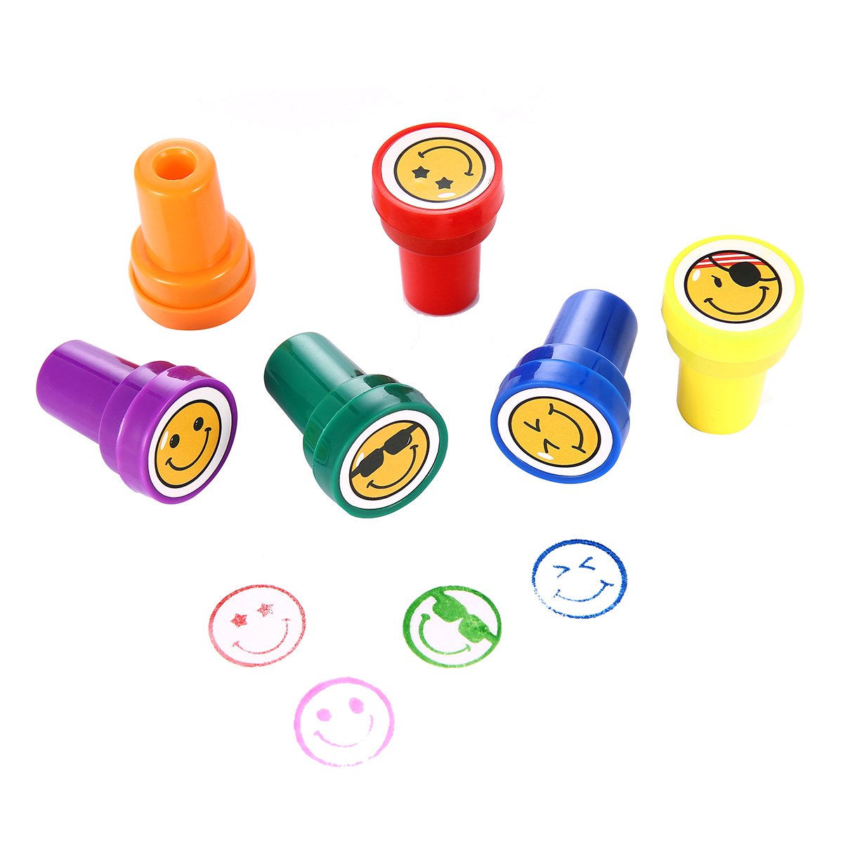 Plastic Stamps for Kids, LUCKYBIRD Self Inking Goofy Smile Silly Face Stampss Set, 6 Count