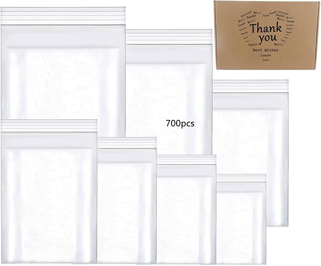 newlng 700pcs Small Plastic Bags Sealable Small Ziplock Bags Grip Seal Bags Mixed Size Resealable Clear Plastic Bags Small Bags Plastic Ideal for Storage Jewellery Medicine Samples Seeds Coins