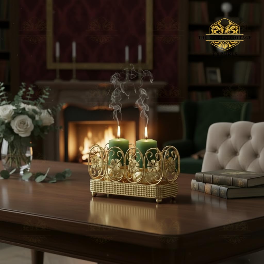 Candle Stand | Pencil Stand | Faux Flower Vase | Floral Multipurpose Golden Organizer Basket – Decorative Metal Holder for Candles, Pens, Plants & More (18x10 cm) - Ornara Stand - DOM-5A 2