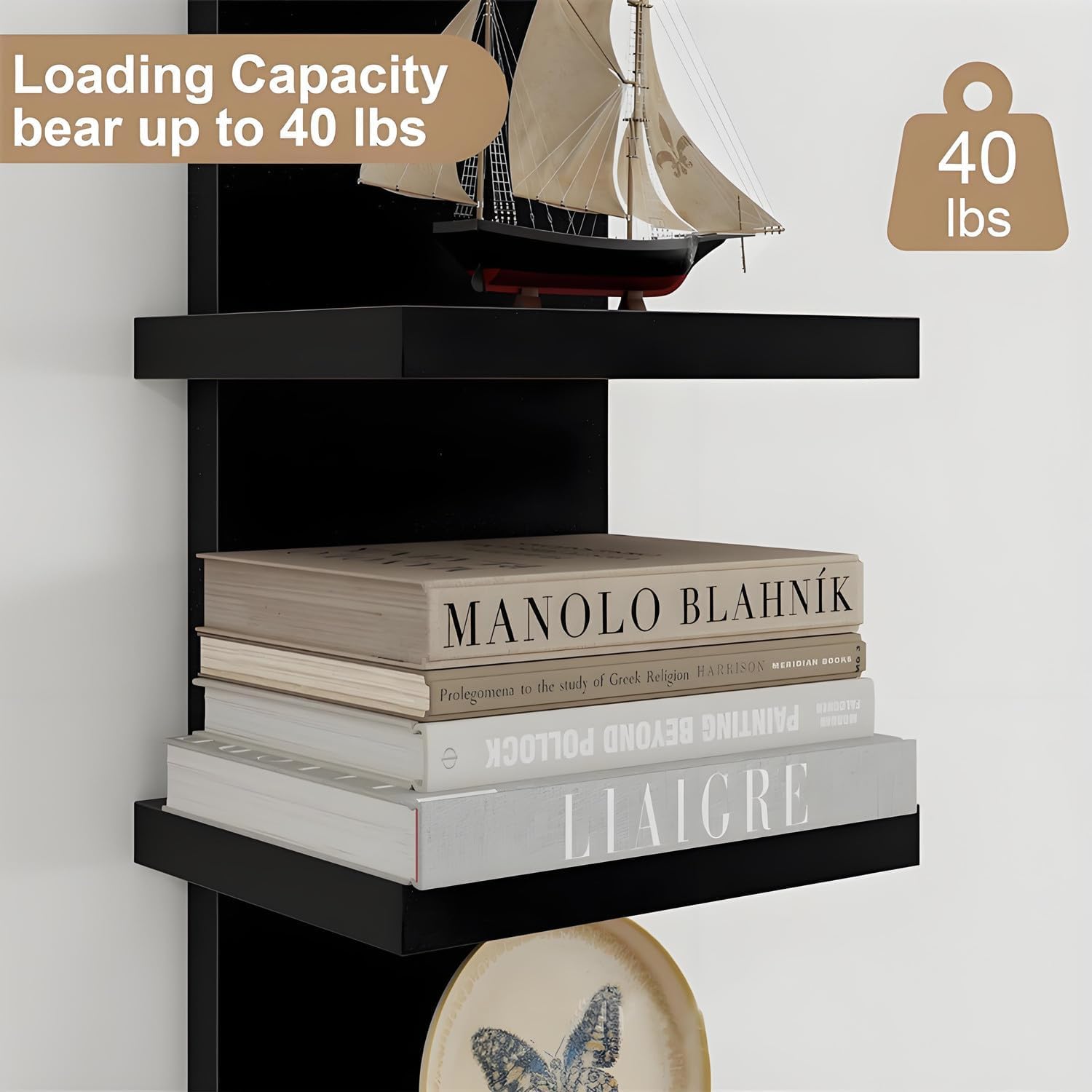 5-Tier Wall Mounted Floating Shelves, Wooden Shelves Unit, Black | Narrow Vertical Display, Floating Shelves, For Action Figures & Collectibles, Slim Wall Bookshelf