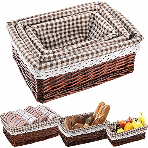 Peohud Lot de 3 paniers en osier faits à la main, paniers de rangement rectangulaires avec doublures, 35.6 cm/30.5 cm/25.4 cm, boutique, articles de maquillage Cover