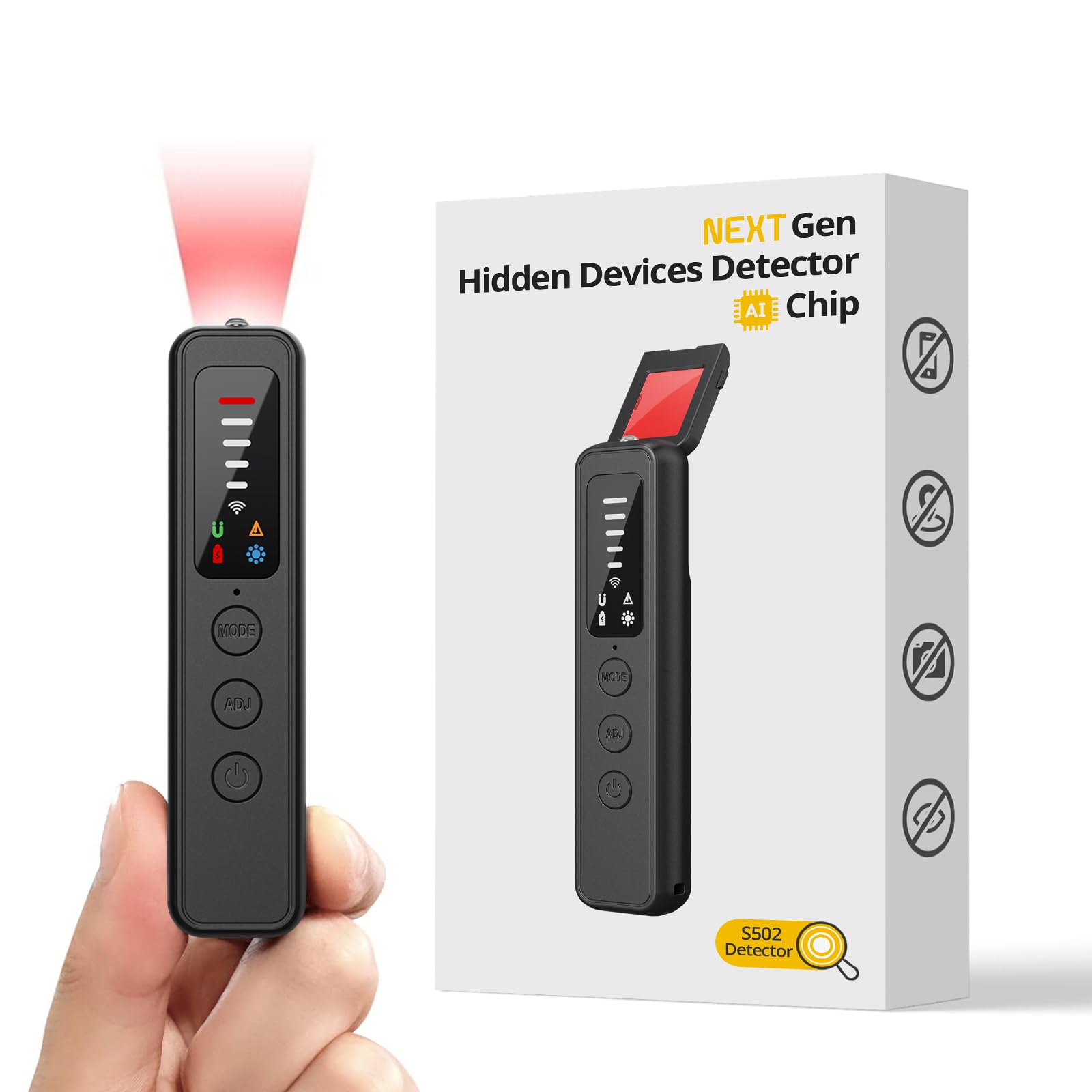 Hidden Camera Detector Spy Camera Detectors - AI-Powered Anti-Spy Device GPS Tracker Bug Detector Portable RF Signal Scanner