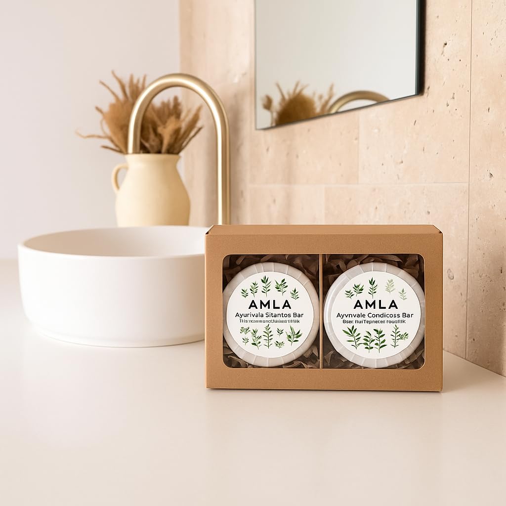 Nature Skin Shop Amla Shampoo and Conditioner Set, Ayurvedic Formula for Hair Growth and Strength, Sulfate-Free, Reduces Hair Fall & Breakage, 2-Piece Solid Bar Set