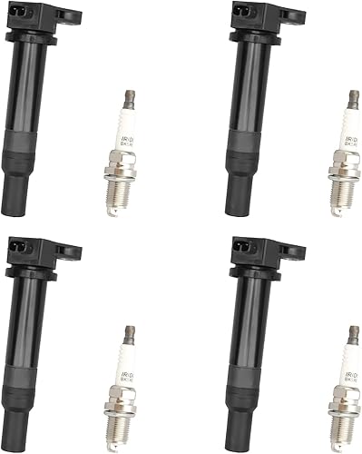 Paquetes de bobinas de encendido y bujías UF499 4 pares compatibles con Hyundai 06-11 Accent, para Kia 06-11 Rio/Rio5, para Toyota 2008 Solara