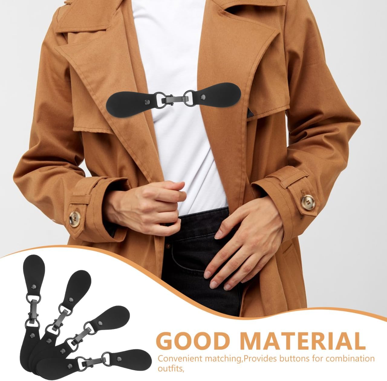 Angoily Coat Buckles Hook 4 Pack Leather Toggle Closures for Overcoat Jacket Sweater Wind Coat Clothing Fasteners DIY Connector 6.18 X 1.22 X 0.27 inch image 2
