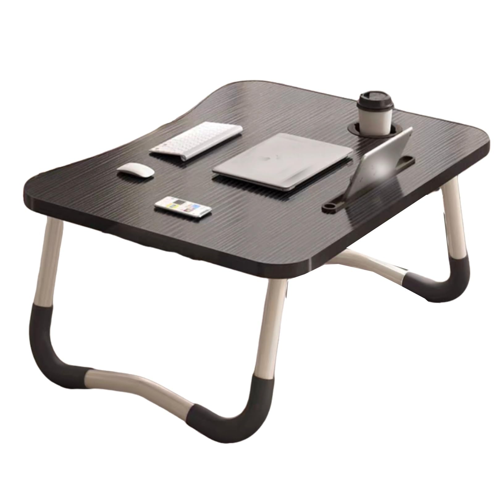 Tavolino Pieghevole con Porta Bicchiere E Leggio for Tablet, 60x40 Cm Salvaspazio, Facile da Trasportare, Ideale for Soggiorno, Camera, Aree Relax E Smart Working(Black,60 * 40 * 28cm)