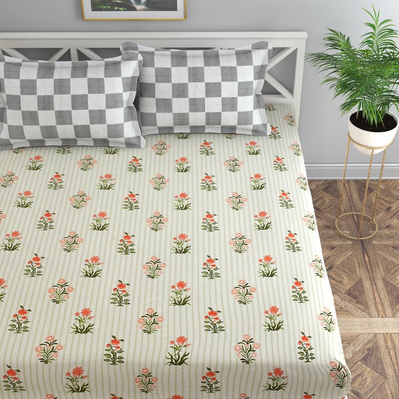 Image of Florida Flyn Reversible AC Comforter Set with King Size Bedsheet and 2 Pillow Covers | 4 Pcs Bedding Set with Bag - Pista Green