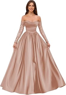 Long Sleeve Wedding Dresses for Bride Satin Formal Dress Lace Ball Gowns