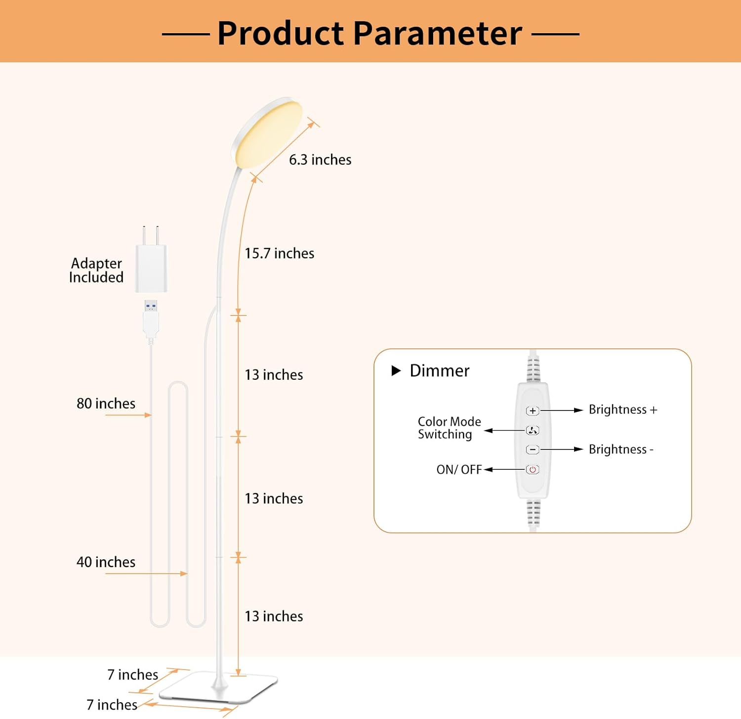 Mojimdo 168 LED Floor Lamp, 2-in-1 Convertible Floor/Desk Lamp, 360° Adjustable Gooseneck, [3 Color Temperatures & 10 Brightness Levels], 10W USB Powered for Living Room, Bedroom, Office and Reading