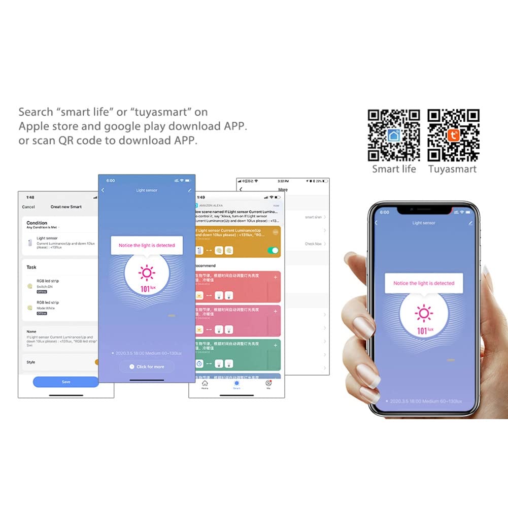 Rensimote Light Sensor Linkage Control Brightness Sensor Brightness Sensor Illumination Tuya WiFi, White - Image 4