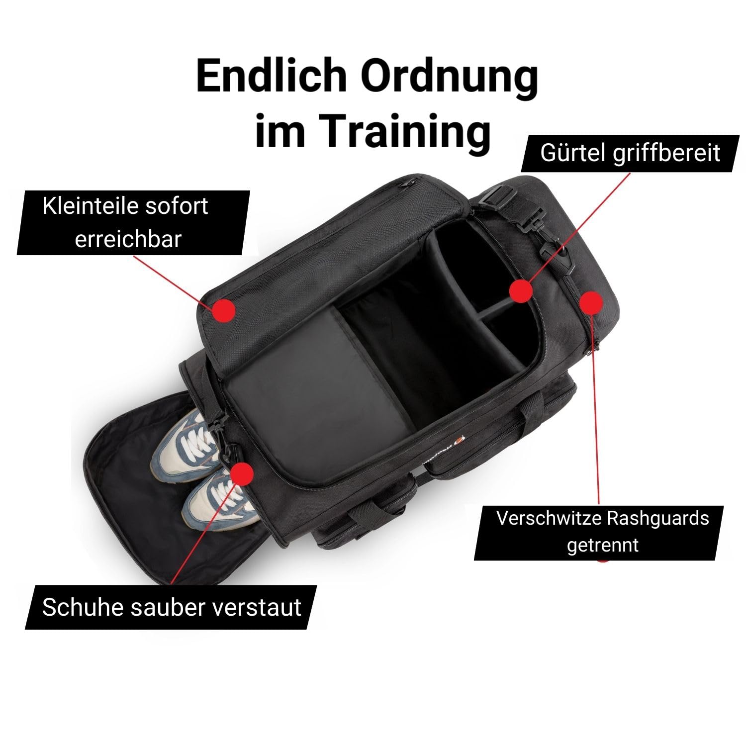 Kampfsport Sporttasche 50L mit Nassfach & Schuhfach – Judo, BJJ & Karate Trainingstasche für Gi, Schützer & Wettkampf | robuste Trainingstasche mit Organisationsfächern