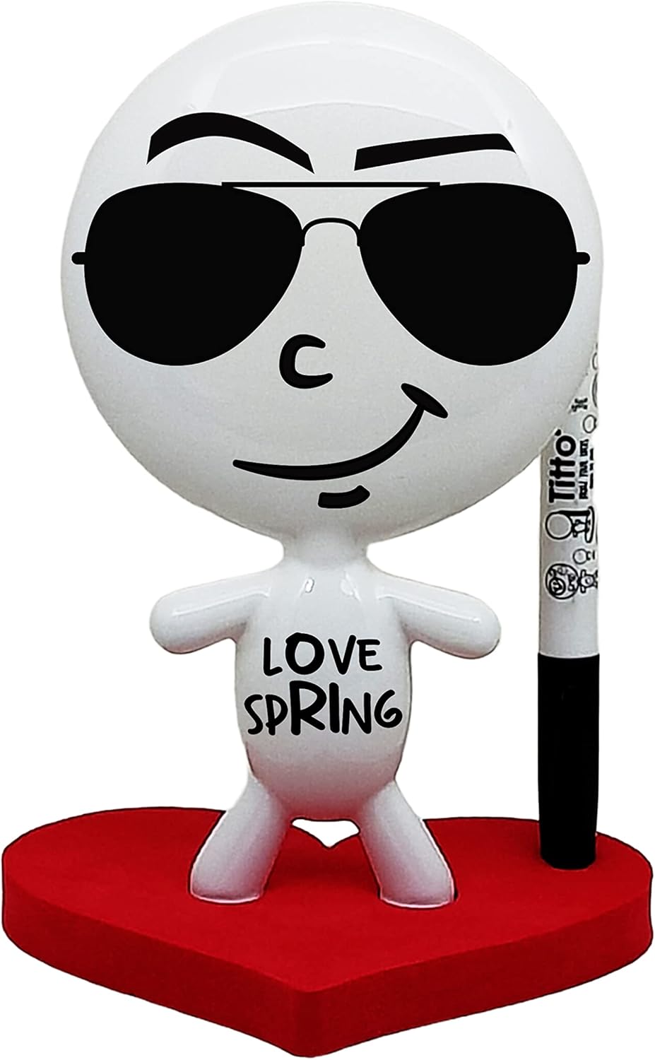 Spring Break Gifts - TITTO in Love, Draw Your Ideas - Ceramic Desk Coworkers Whiteboard Doll - Red Office Decor Design - Back to School Love Gifts - RED