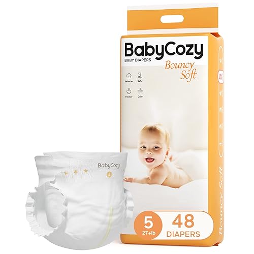 Miniatura 1 de Pañales para bebé, talla 5 (27+libras), 48 unidades Babycozy Dry desechables suaves y flexibles, pañales de tacto suave 0.8D y pañales de fibra