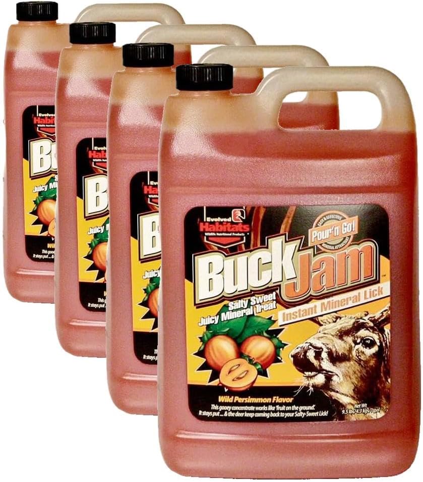 Evolved HABITATS Buck Jam Wild Persimmon Flavored Salty Sweet Liquid Deer Attractant - Instant Mineral Lick - Powerful Ready-to-Use Year-Round Beneficial Food Supplement for Deer - 1 Gallon