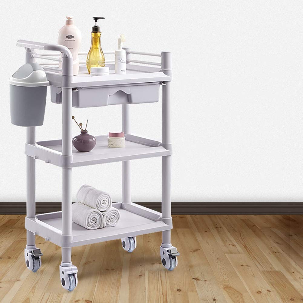 Carro de Almacenamiento móvil, Carro de Servicio de Cocina con 3 estantes, Carro rodante para salón de SPA, Carro móvil con cajón