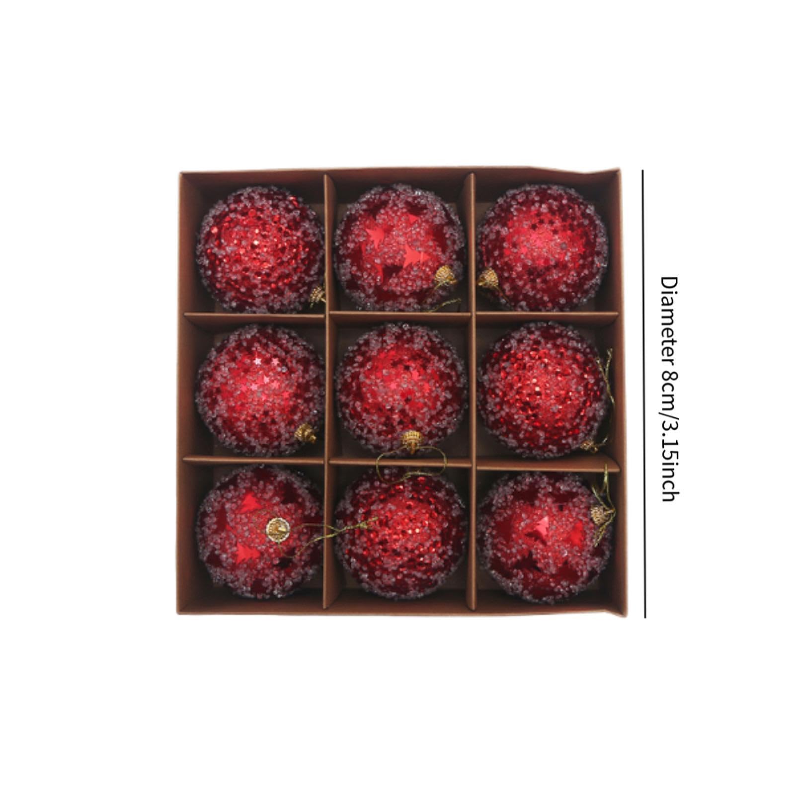 9 Pezzi Palline Natalizie Albero Natale Palle Ornamento Appesi Materiale Leggero Schiuma Superficie Decorativa Adatte per Feste Matrimonio Negozio CAS, Rosso