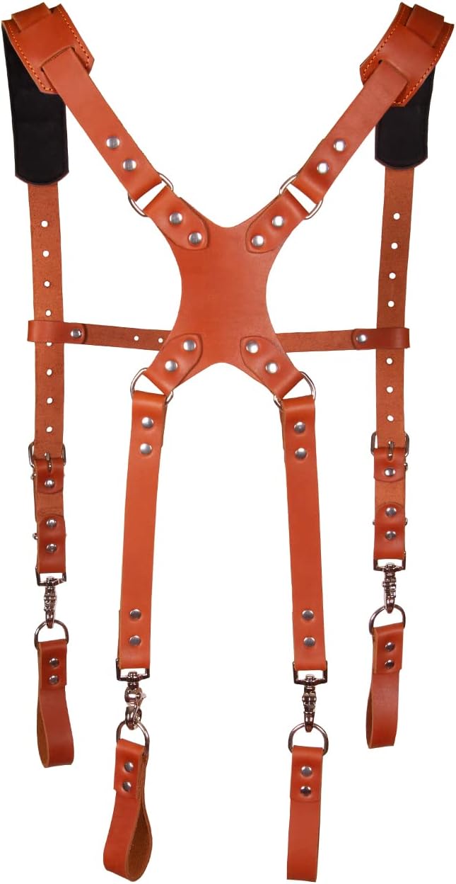 Leather Stronghold Suspension System, Comfortable Padded and Fully-Adjustable Padded Leather Tool Belt Suspenders.