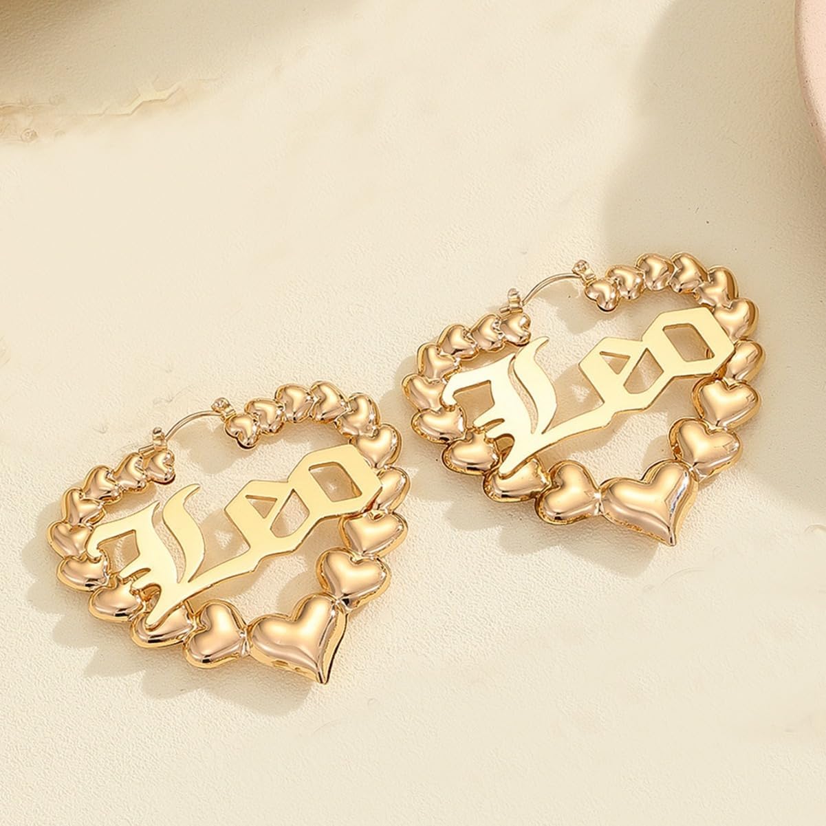 Personalized Bamboo Earrings for Women 90s, Name Chunky Gold Hoops Big Hoop Earrings, 18K Gold Plated Custom Jewelry-Lightweight Door Knocker Earring Gifts for Mom Women