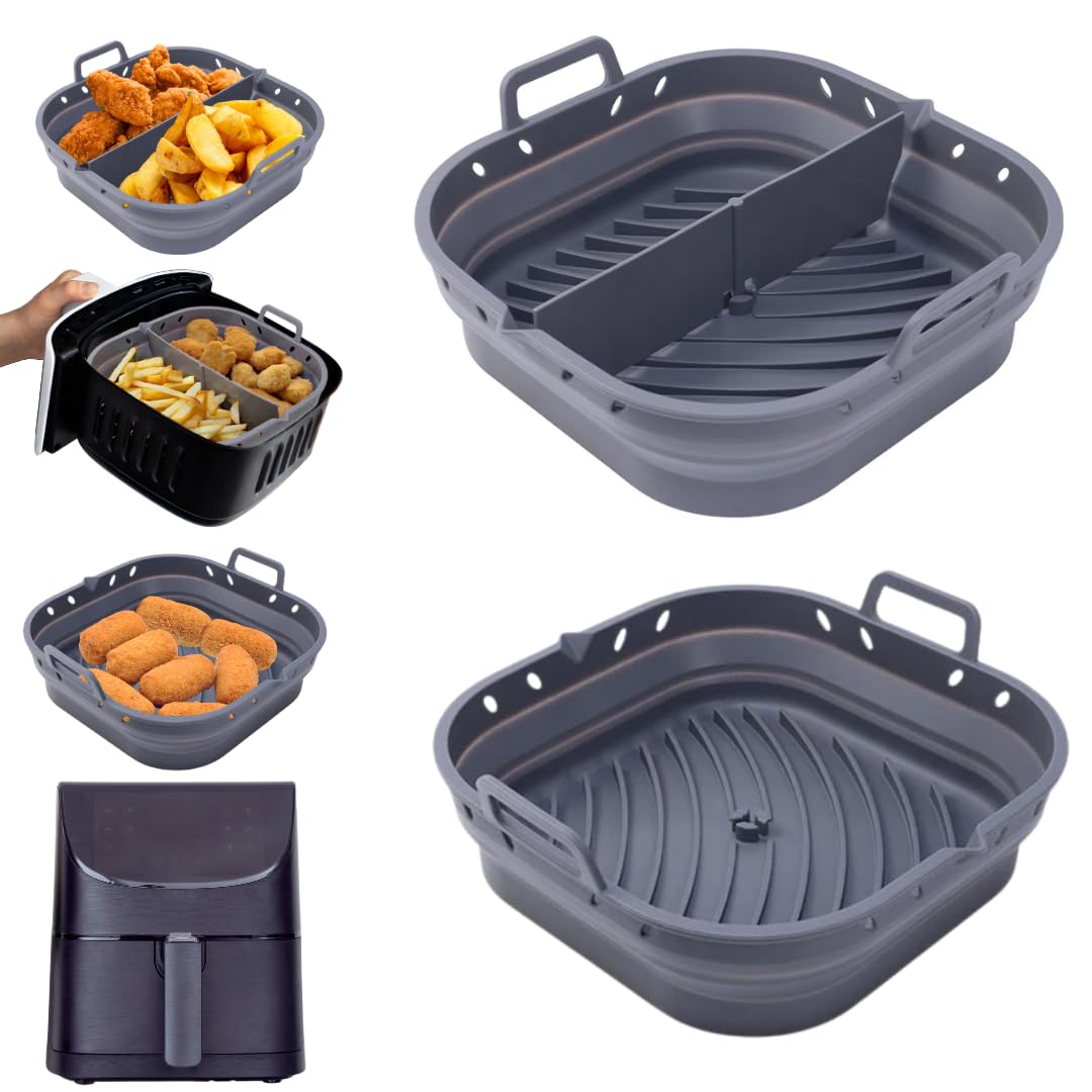 Genérico CASANEX Pack 2 moldes Silicona para freidora de Aire 22 cm con Separador, Compatible Cosori y Cecotec 5,5L, Antiadherente, Reutilizable, Apto para microondas y Horno, sin BPA (Cuadrado)