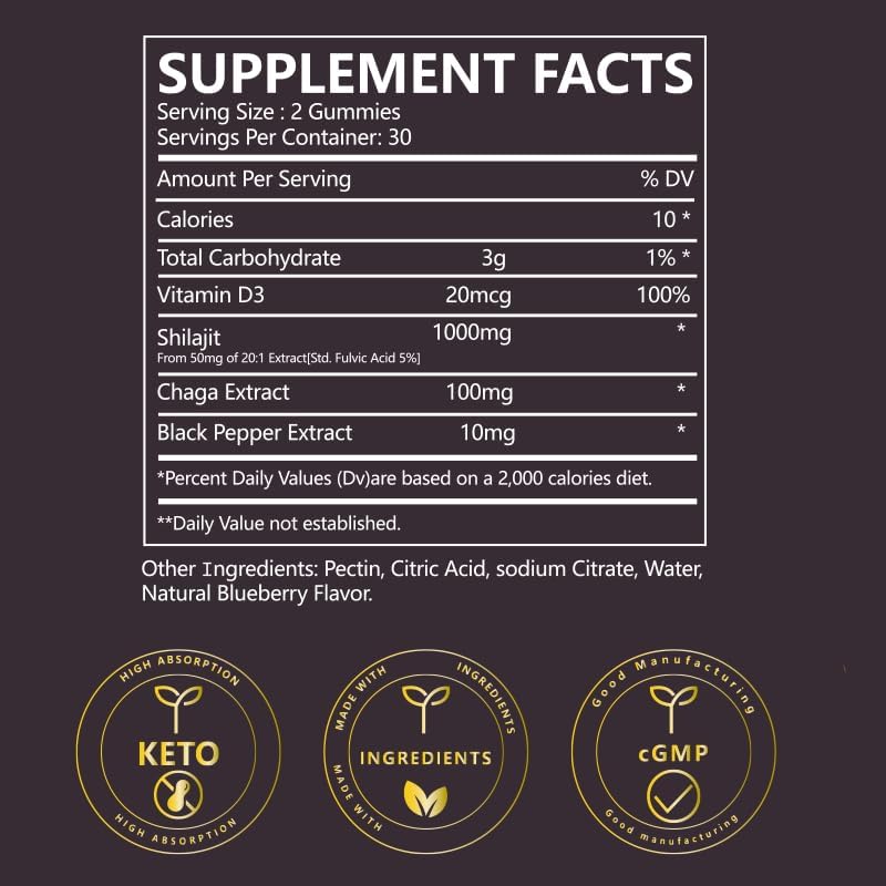 Shilajit Gummies 1000mg – Himalayan Plant-Based Complex with 85+ Trace Minerals, Ashwagandha, Turmeric & Black Pepper – Supports Energy, Vitality & Wellness – for Men & Women, 60 Count - Image 5