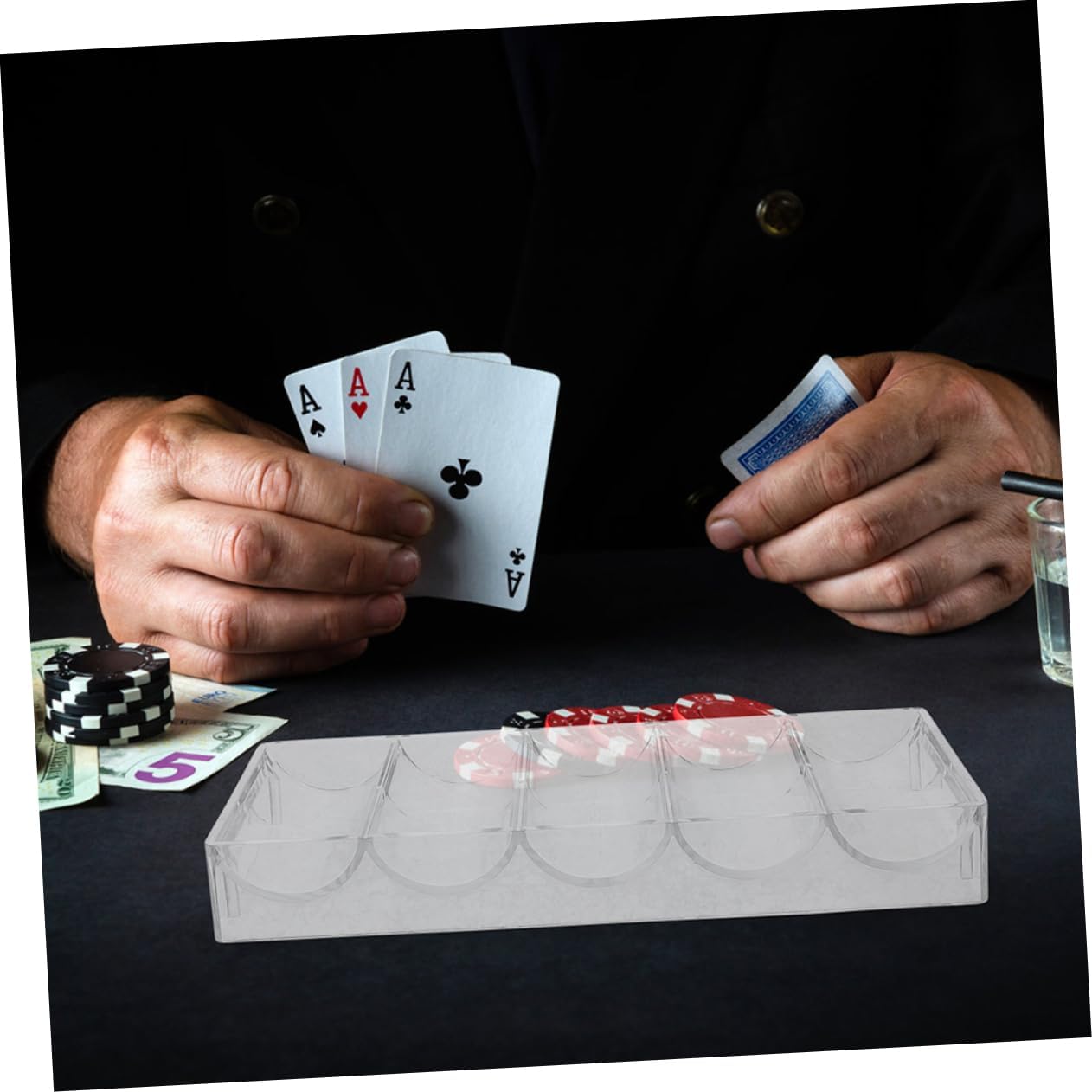 YARNOW 2pcs Professional Poker Chip Tray Acrylic Poker Chip Holder Storage Case Multi-Grid Design for Easy Management