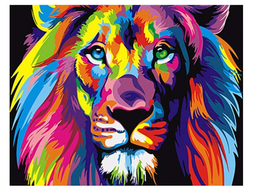 DIY Paint by Numbers Colourful Lion Canvas Print Wall Art Decoration