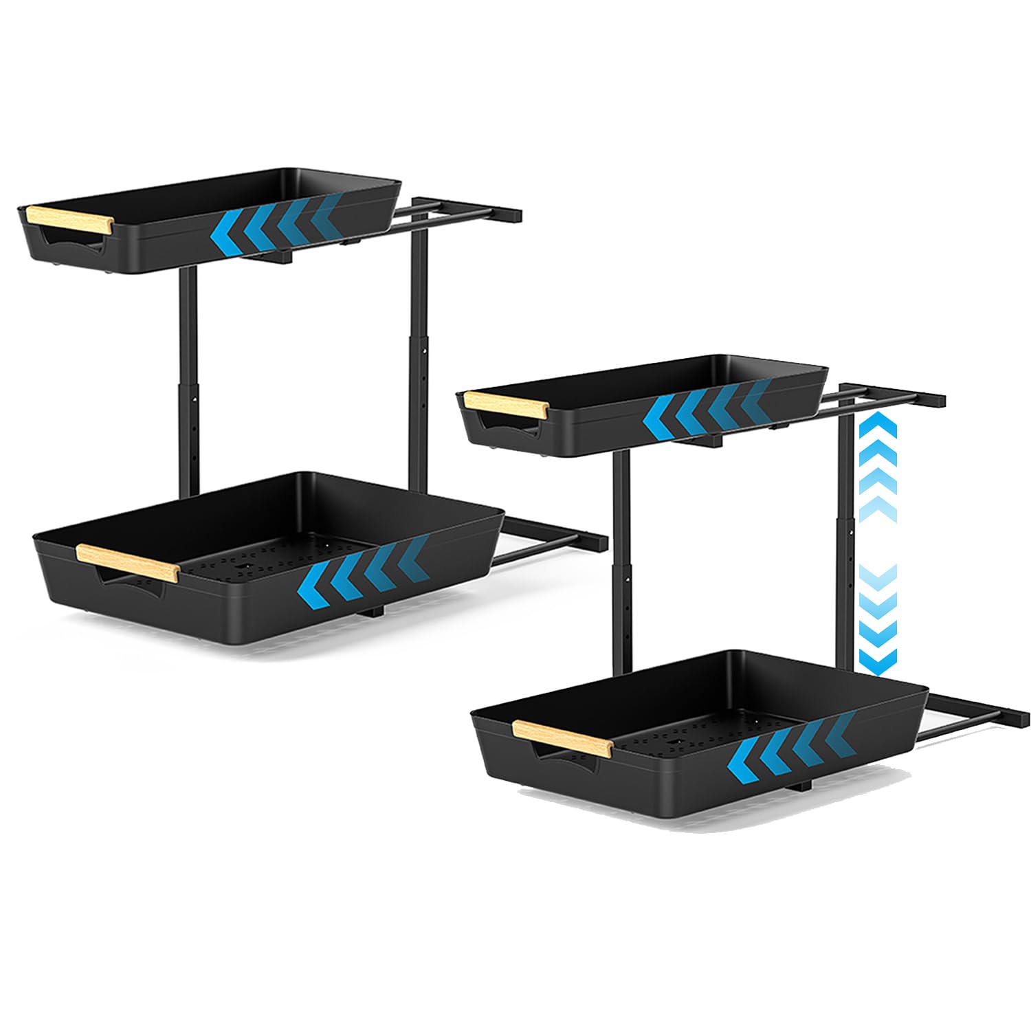 DREMAK Under Sink Organizers and Storage, 2 Pack Bathroom Kitchen Under Cabinet Organizer, 2 Tier Slide Out Pull Out Pantry Cabinet Organizers and Storage, Laundry Room Organization