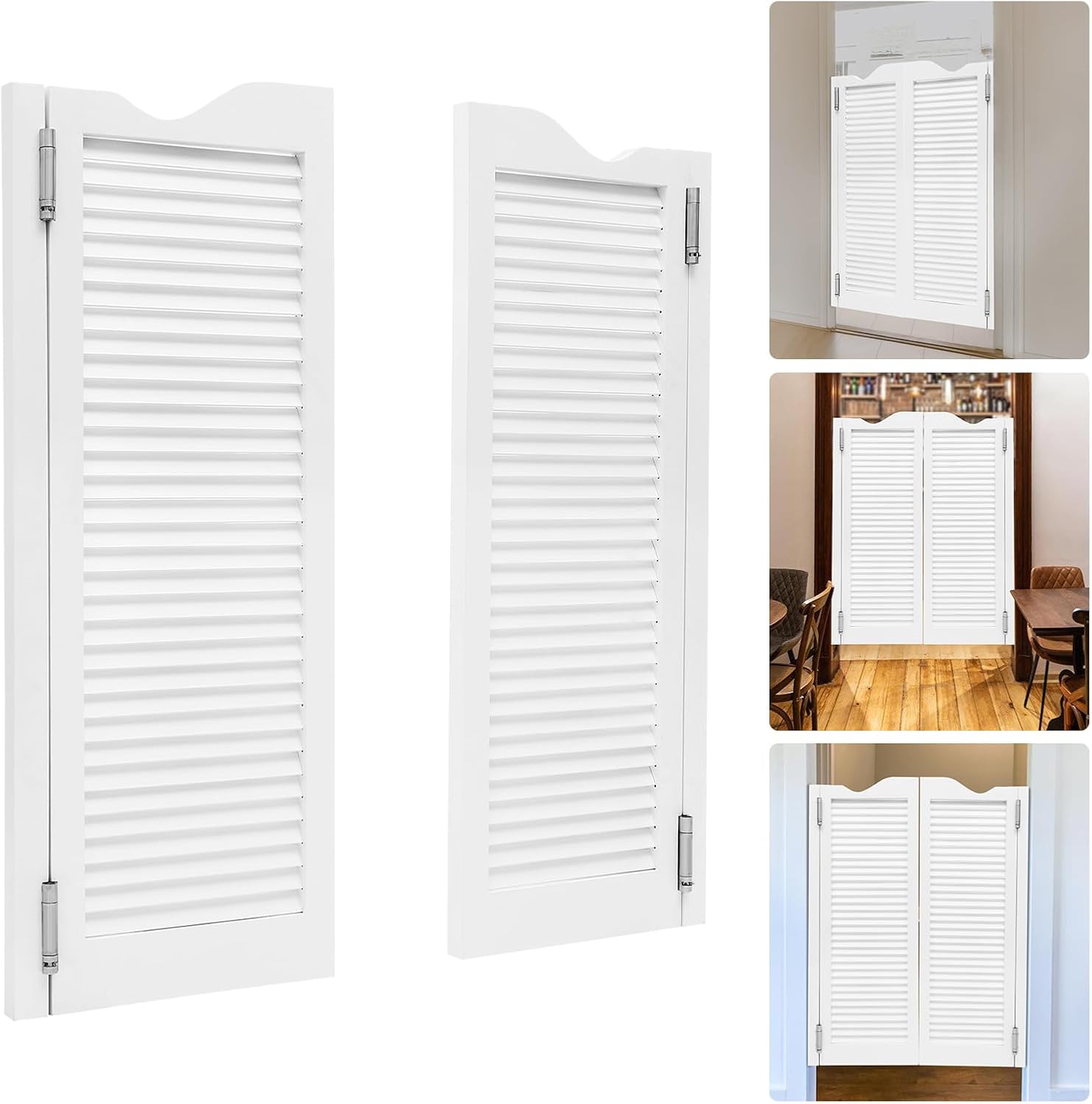 Cafe Doors Saloon Doors Interior Wood Cafe Door with Hardware Swinging Barn Door Bar Swinging Door for Indoor Pine Wood Louvered Door Included Hinges (White, 32"x42")