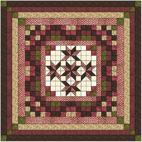 Material Maven Easy Quilt Kit Nine Patch Star Lily Burgandy & Brown/Precut/Ready to Sew!!, Multi Color, 69x69