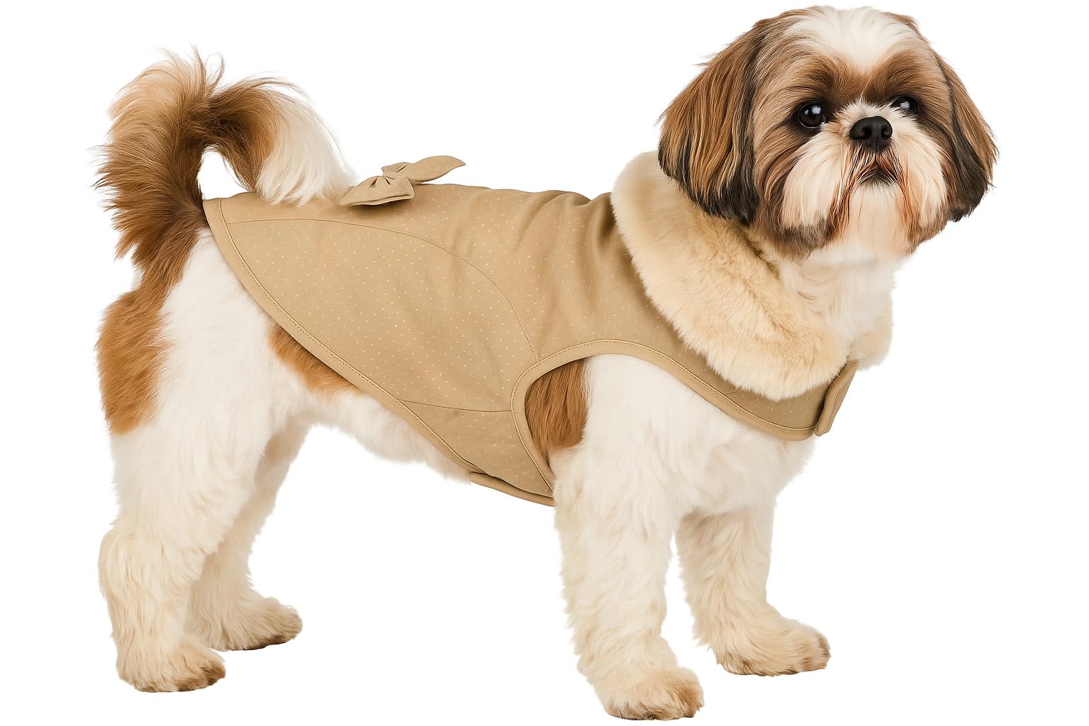 Dog Coat – Guzzi Beige – A:30cm B:30-34cm C:46-52cm – Polyester – Water-Repellent – Soft Fleece Lining – Flamingo