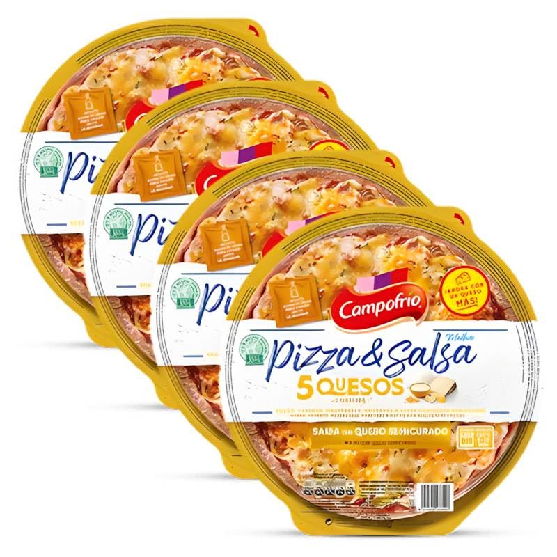 CAMPOFRIO Pizza & Salsa 5 Quesos con Salsa de Queso Semicurado, 365 g – (PRODUCTO REFRIGERADO listo para hornear) - (PACK 4 Und. 5 QUESOS)