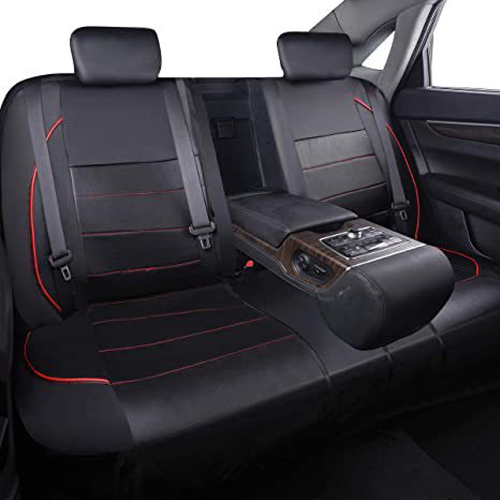 Shkalacar Fundas Universales para Asientos de Automóvil, 9 Protectores de Asientos Cuero PU con Tela Transpirable y Compatible con Airbag, para la Mayoría los Vehículos (Roja)