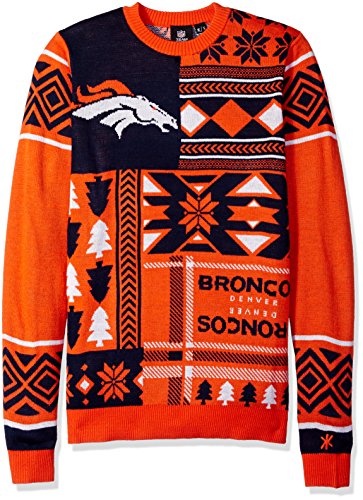 FOCO NFL DENVER BRONCOS PATCHES Ugly Sweater, Medium