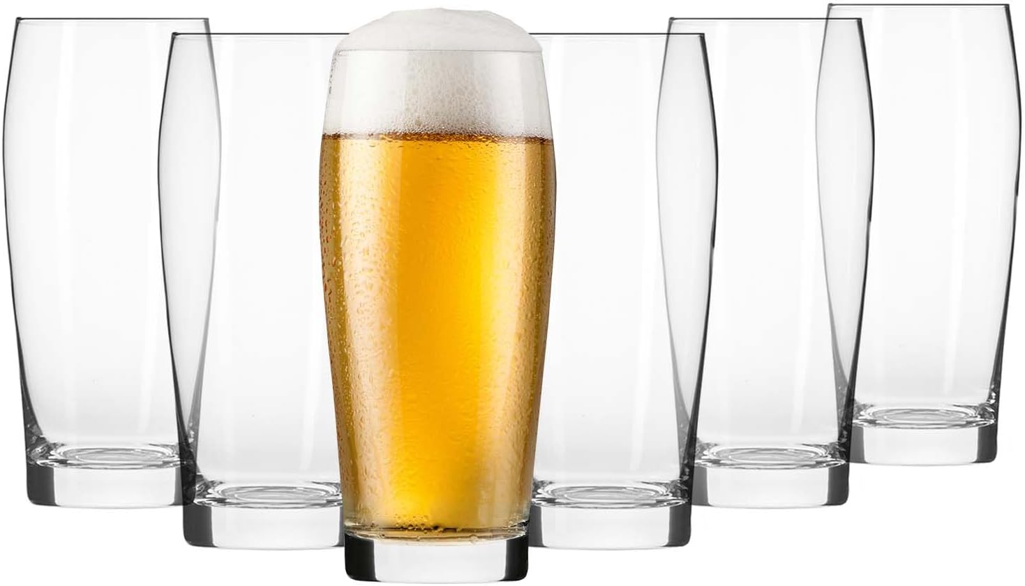Krosno Beer Glasses 570ml (Useful Volume 500ml) - Set of 6 - Chill Collection - Classic Shape, Thick Glass, Lead Free Crystal Glass