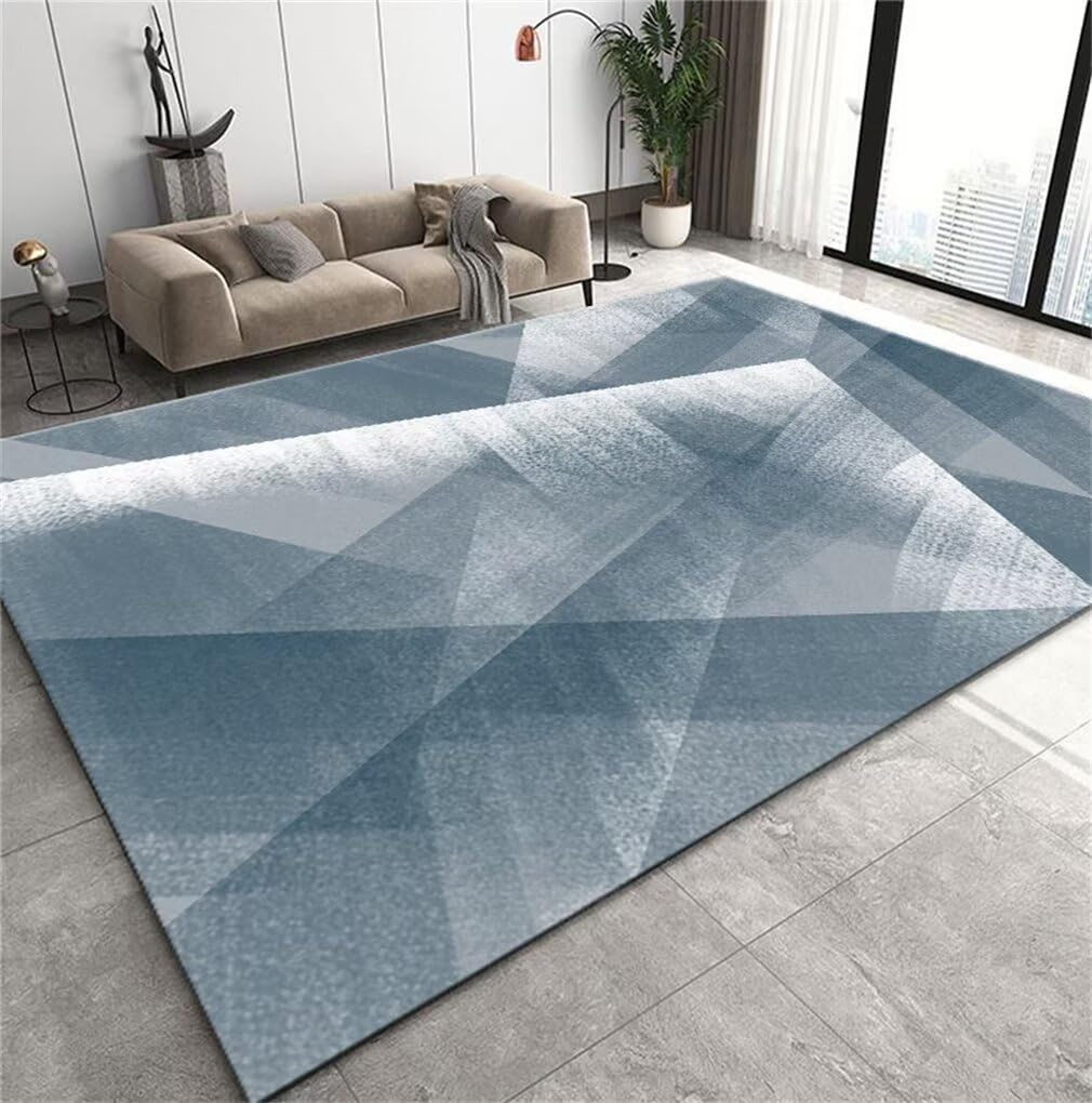 Tapis salon lavable en machine 90x160cm doux et durable bleu