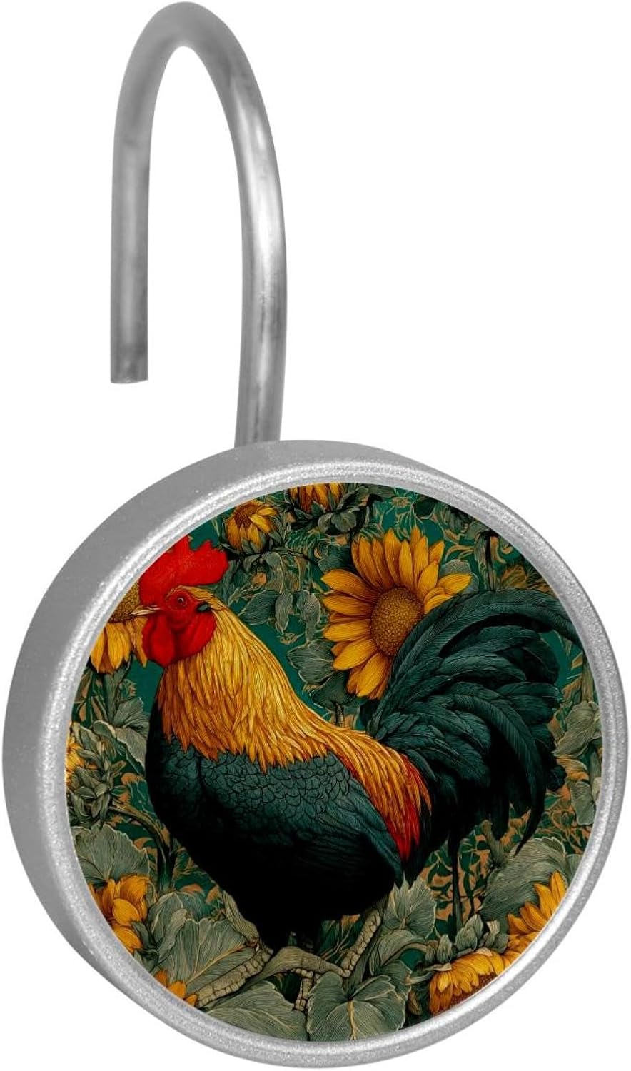 12PCS Rooster Sunflowers (3) Shower Curtain Hooks Rings for Bathroom, Decorative Shower Curtain Hooks Rods Curtains and Liner