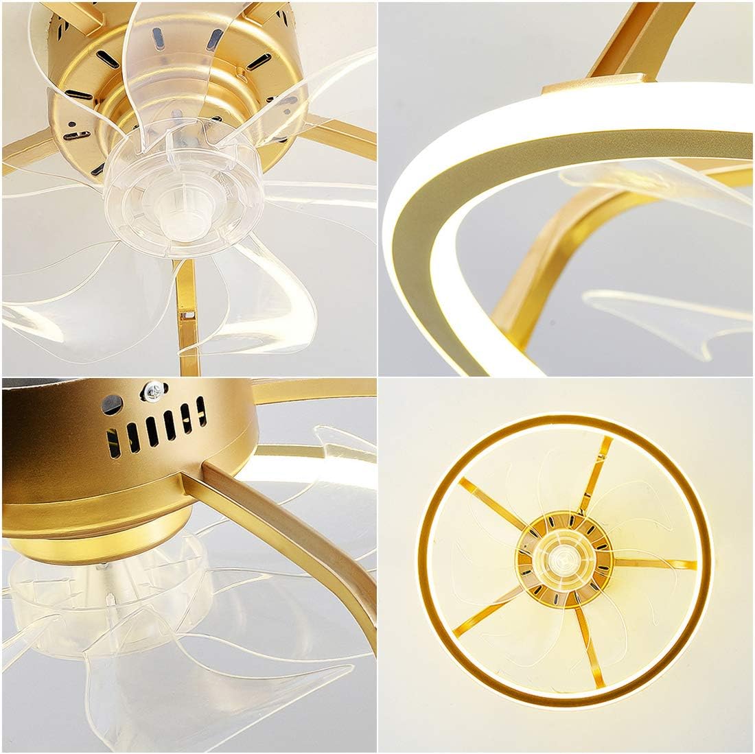 YUEGOO Led Bedroom Fan with Ceiling Light,and Remote Control Silent 3 Speeds Dimmable Fan Ceiling Light 45Cm Modern Living Room Ceiling Fan Light
