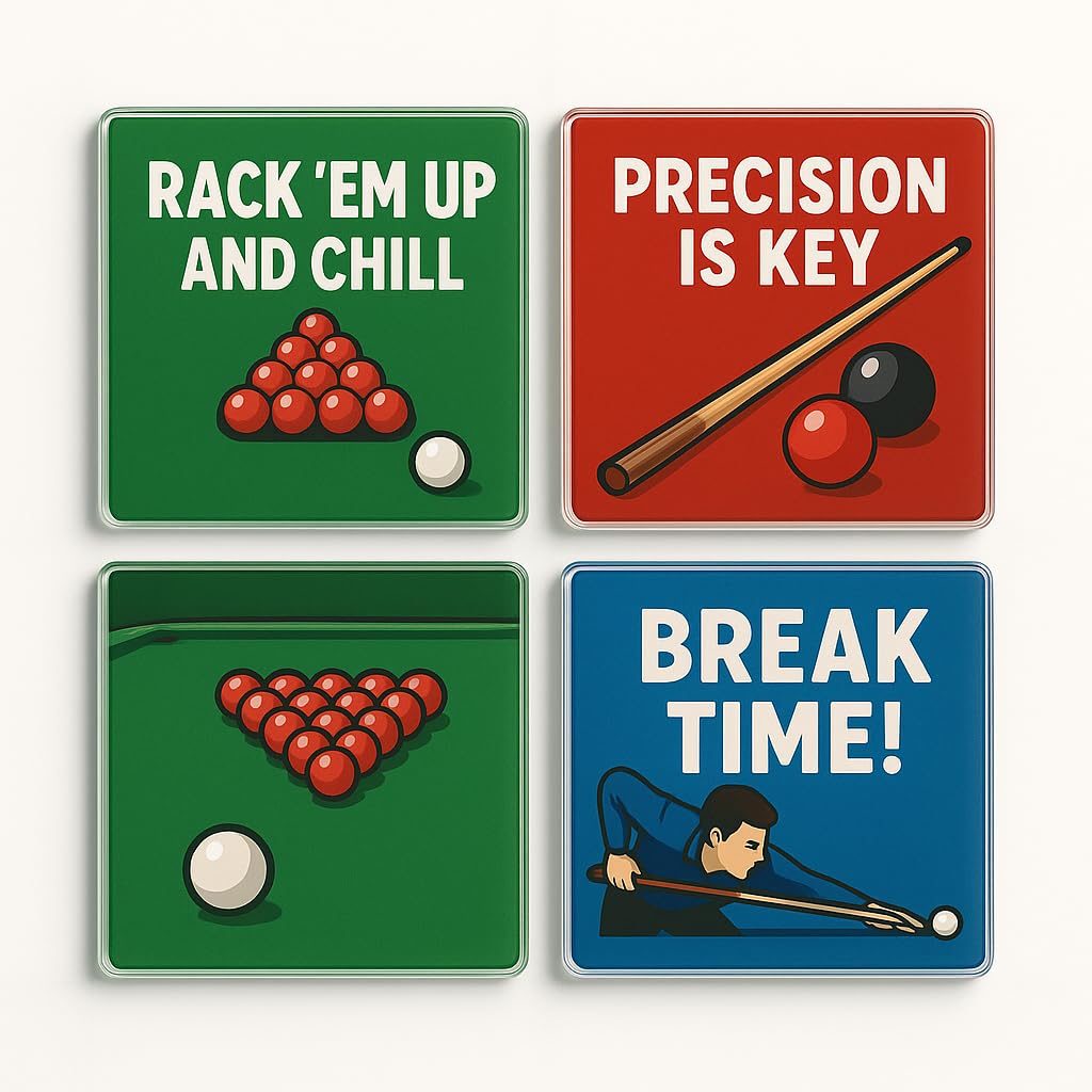 The Plum Penguin Snooker Vibes Acrylic Coaster Gift Set Of 4 With Snooker Vibe Design - Vibrant Sports Decor For Home Bar Or Man Cave Enthusiasts