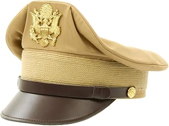 IMA U.S. WWII Officer Visor Crusher Cap Classic Crushed Bomber Pilot Look, Olive Drab