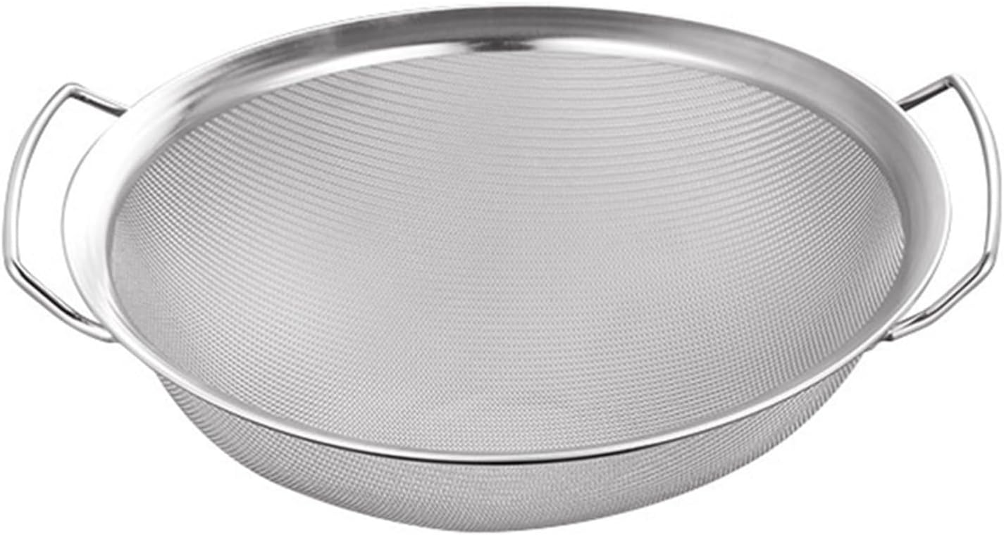 Stainless Steel Fine Mesh Strainer Basket with Double Handles for Flour Juice Oil Filtering Easy Clean Kitchen Tool Silver 16cm(20cm)