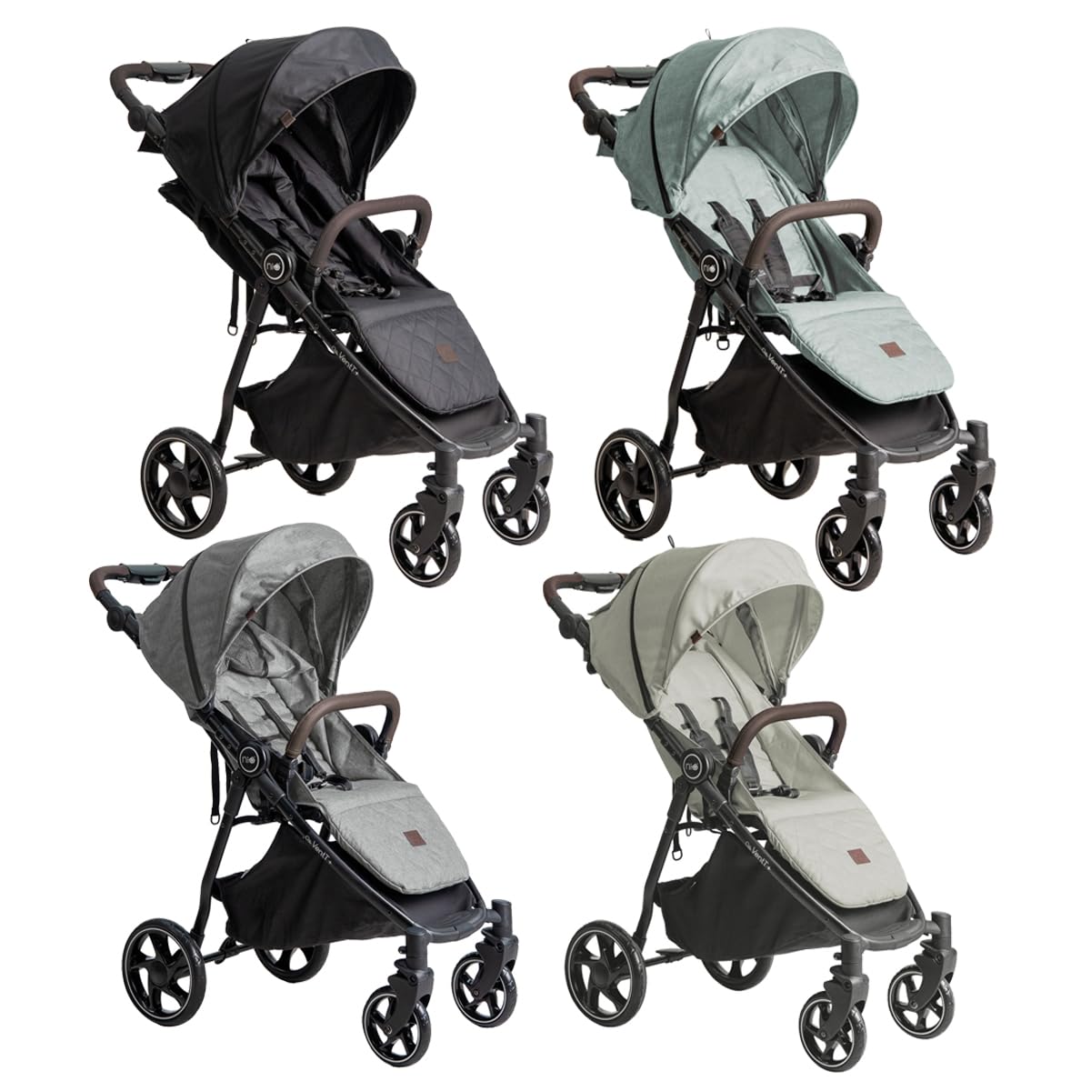 Niu – Silla de Paseo Cochecito de bebé VentT+ Capota XXL – Respaldo y Reposapiés ajustasble – Amortiguación 4 ruedas y chasis de aluminio – plegado compacto – Mosquitera y plástico de lluvia (Verde)