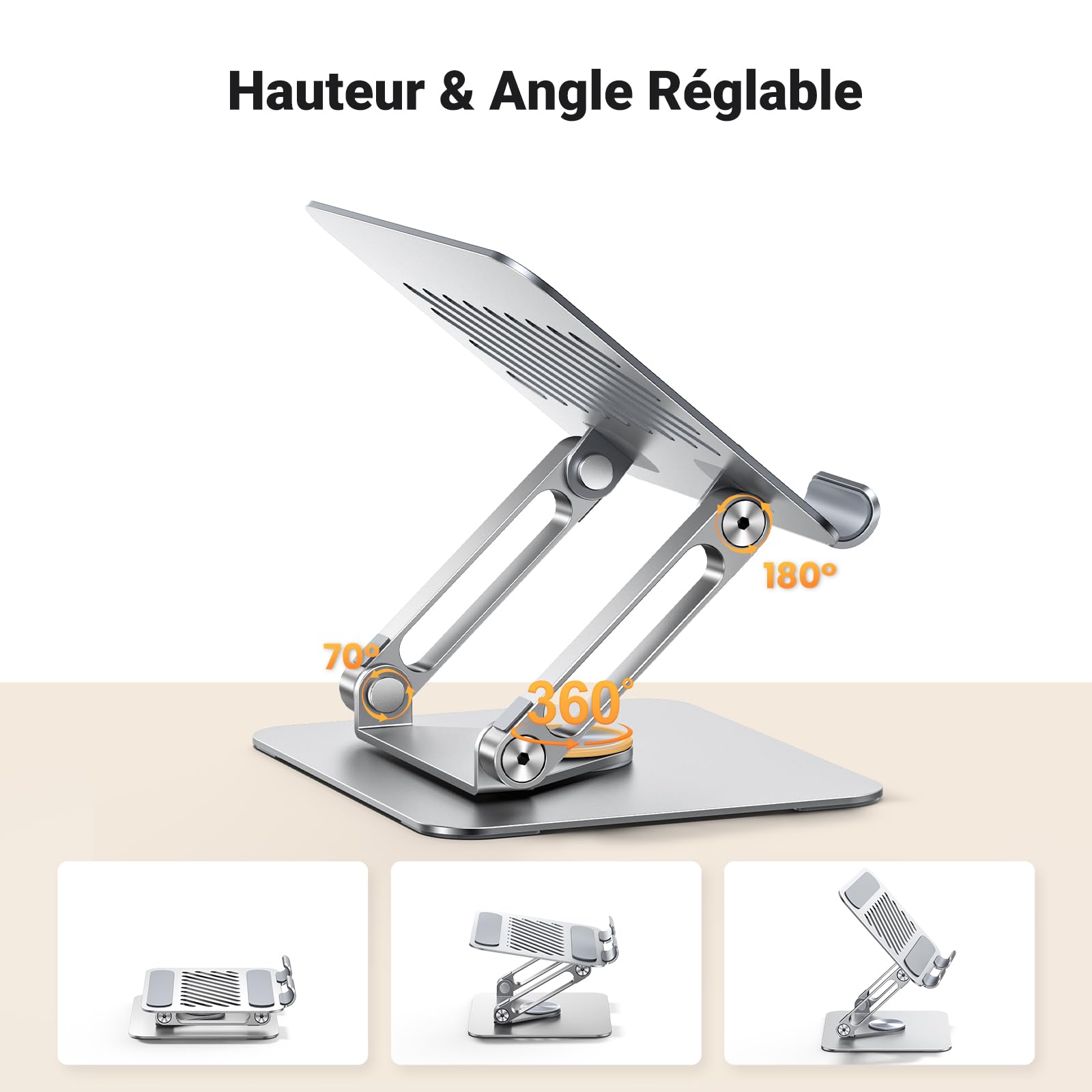 UGREEN Support Tablette Bureau Réglable Base Pivotante à 360 Degrés Pliable Aluminium Compatible avec iPhone 17 Pro Max Air 16 15 14 iPad Pro Air Mini Galaxy Tab A11 S11 Galaxy S25 Ultra S24
